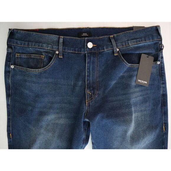True Religion Men's Sz 40x32 Dark Humid Wash Geno Single Needle Slim Jeans - Picture 3 of 11